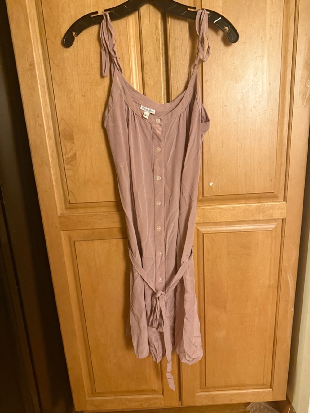 Silk Pink Mauve Button-Front Tie-drop ,Waist adjustable Spaghetti strap Sundress